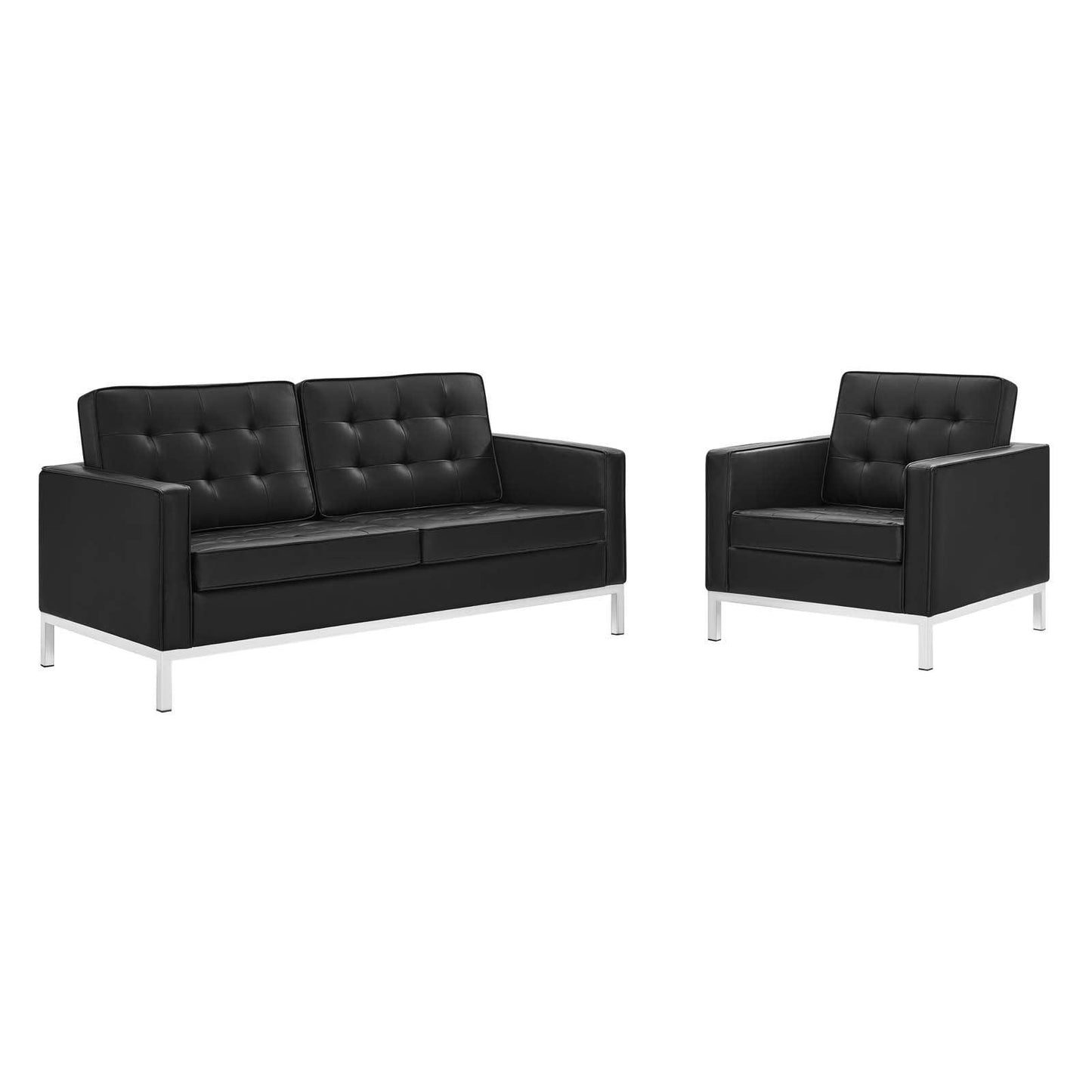 Modway Loft Tufted Upholstered Faux Leather Loveseat and Armchair Set FredCo