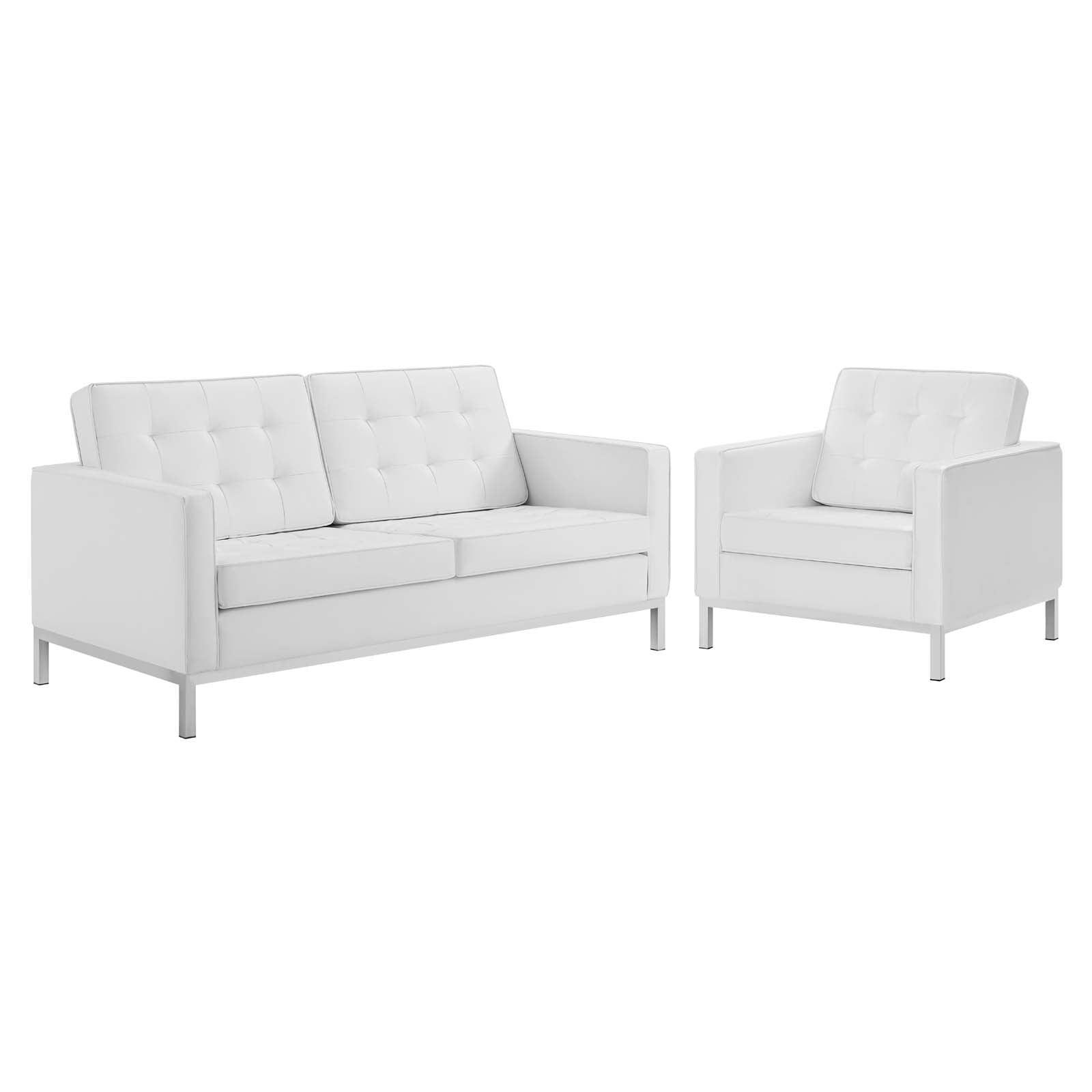Modway Loft Tufted Upholstered Faux Leather Loveseat and Armchair Set FredCo