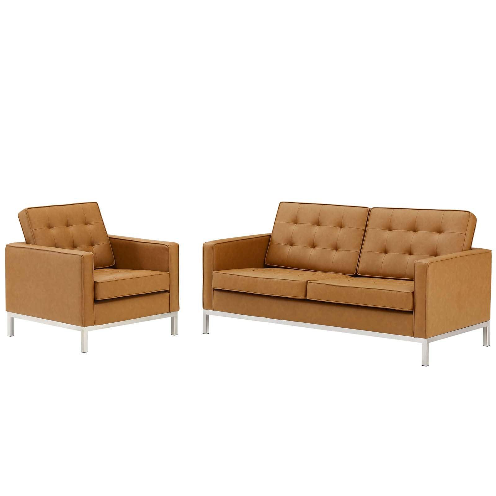 Modway Loft Tufted Upholstered Faux Leather Loveseat and Armchair Set FredCo