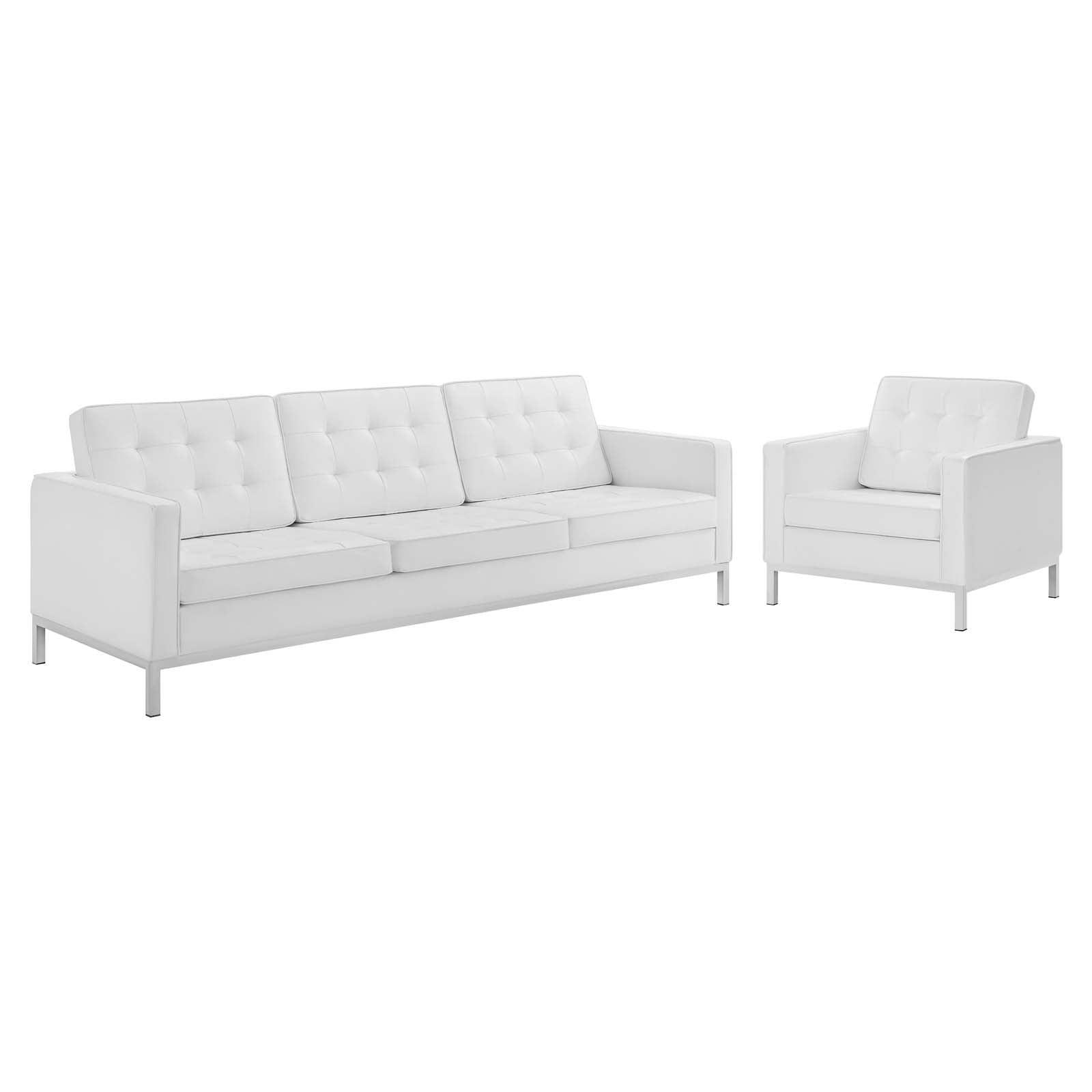 Modway Loft Tufted Upholstered Faux Leather Sofa and Armchair Set FredCo