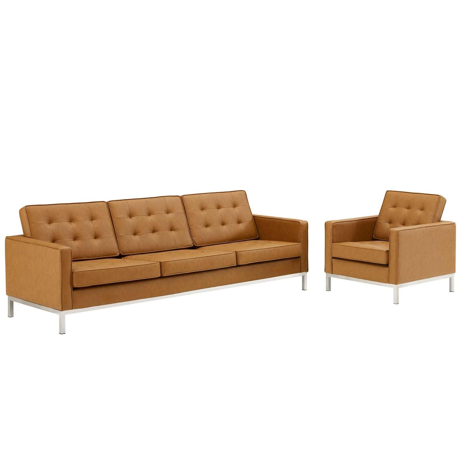 Modway Loft Tufted Upholstered Faux Leather Sofa and Armchair Set FredCo