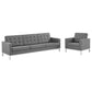 Modway Loft Tufted Upholstered Faux Leather Sofa and Armchair Set FredCo