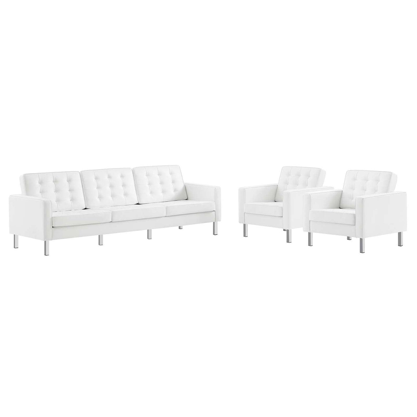 Modway Loft Tufted Vegan Leather 3-Piece Furniture Set FredCo