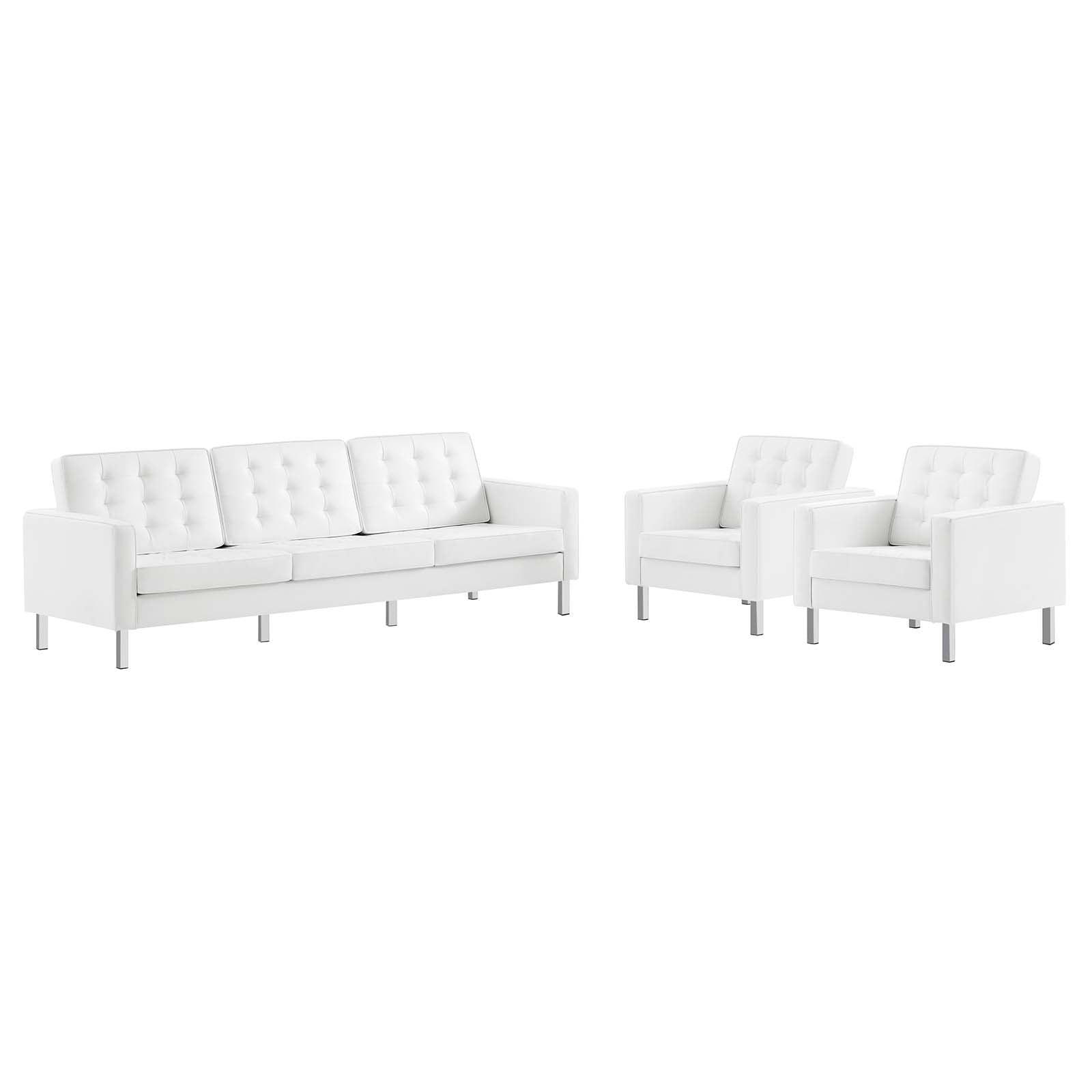 Modway Loft Tufted Vegan Leather 3-Piece Furniture Set FredCo
