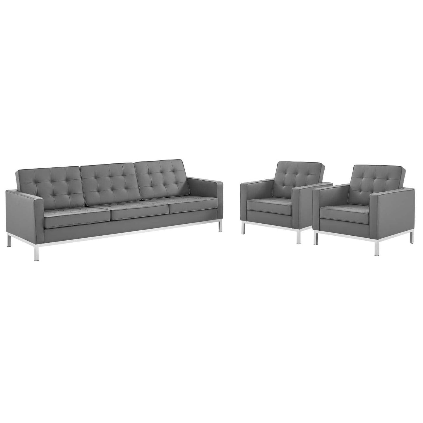 Modway Loft Tufted Vegan Leather 3-Piece Furniture Set FredCo