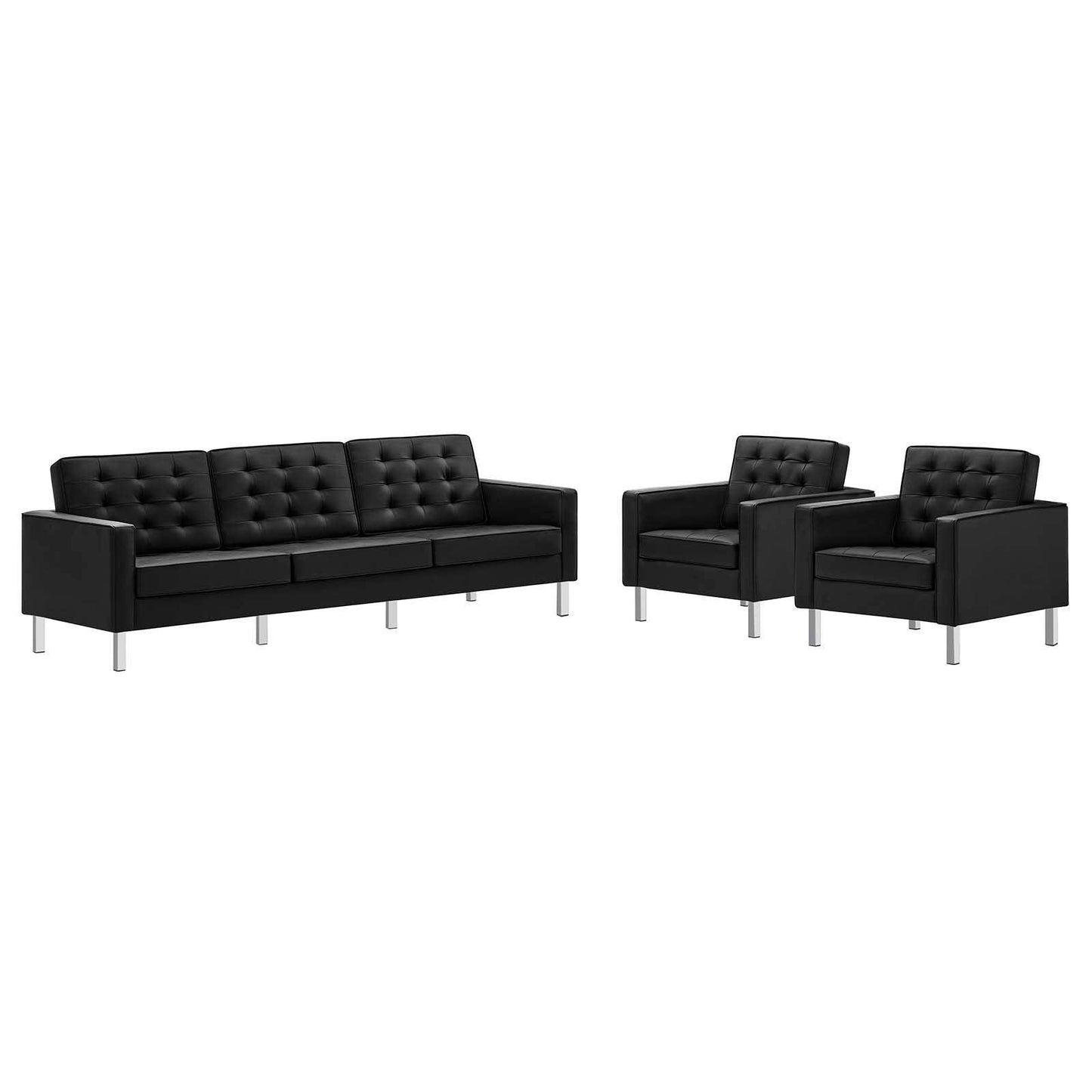 Modway Loft Tufted Vegan Leather 3-Piece Furniture Set FredCo