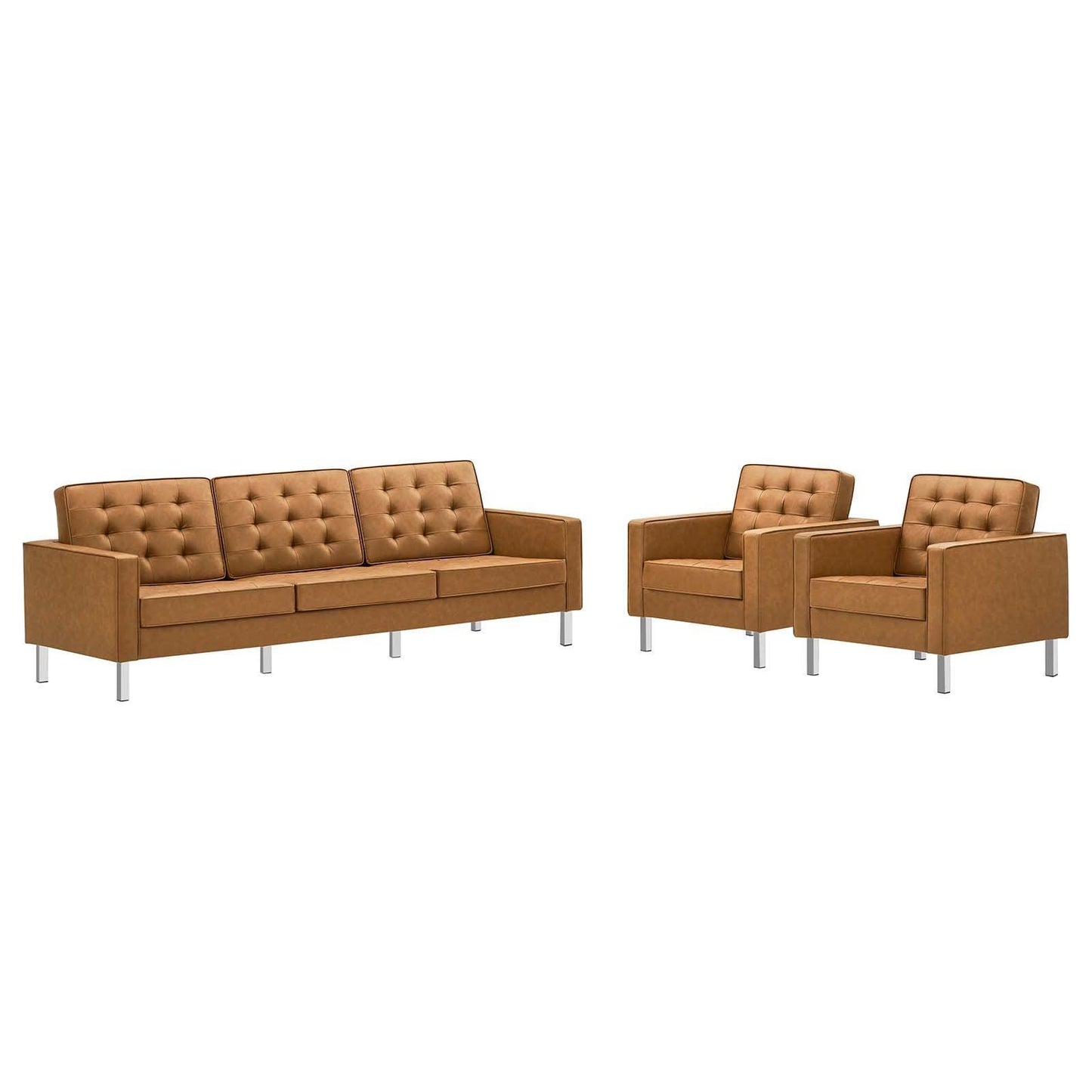 Modway Loft Tufted Vegan Leather 3-Piece Furniture Set FredCo