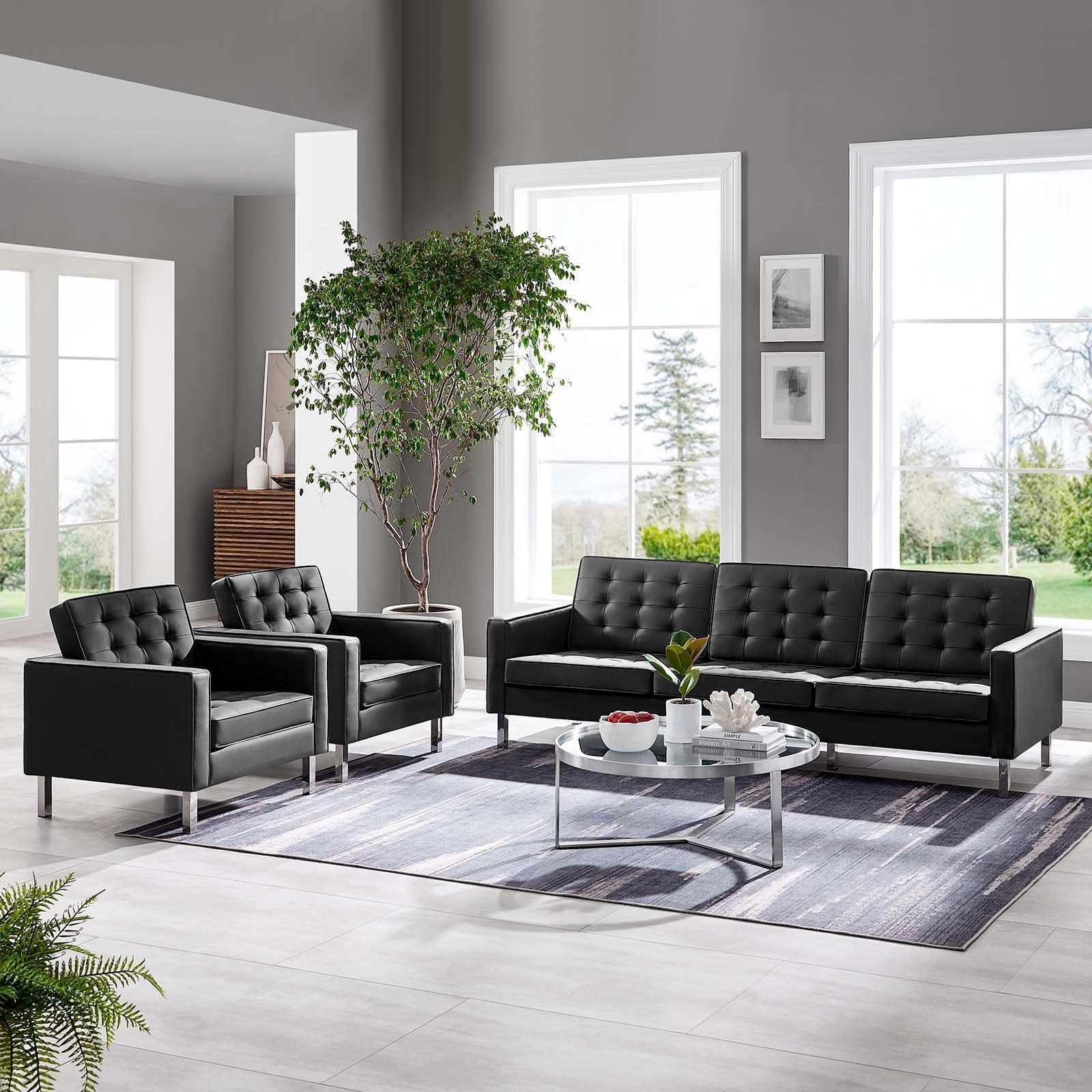 Modway Loft Tufted Vegan Leather 3-Piece Furniture Set FredCo