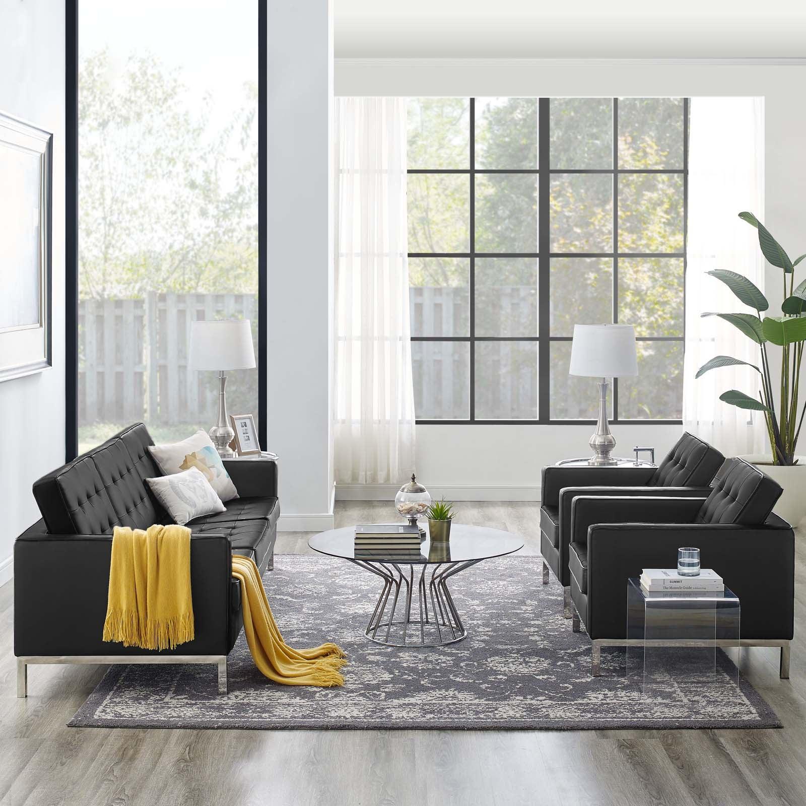 Modway Loft Tufted Vegan Leather 3-Piece Furniture Set FredCo