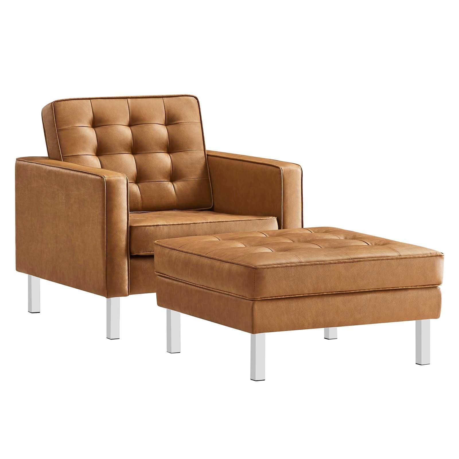 Modway Loft Tufted Vegan Leather Armchair and Ottoman Set FredCo