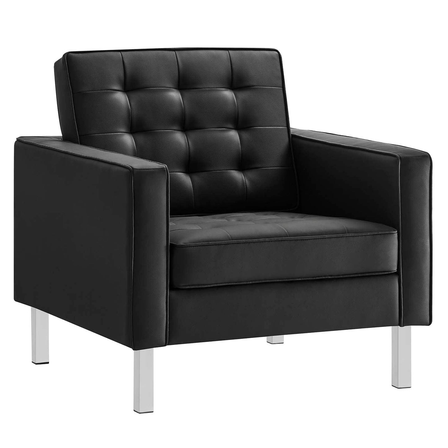 Modway Loft Tufted Vegan Leather Armchair and Ottoman Set FredCo