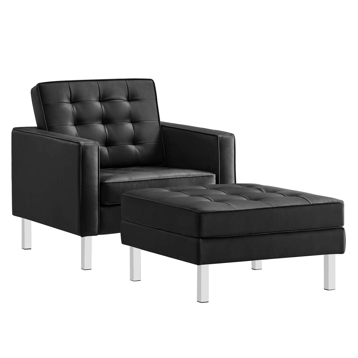 Modway Loft Tufted Vegan Leather Armchair and Ottoman Set FredCo