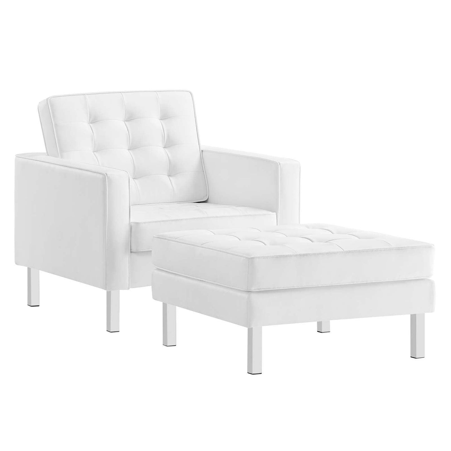 Modway Loft Tufted Vegan Leather Armchair and Ottoman Set FredCo