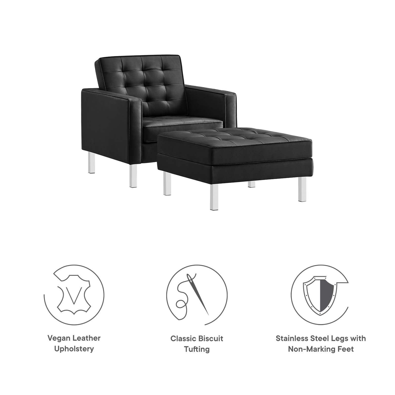 Modway Loft Tufted Vegan Leather Armchair and Ottoman Set FredCo
