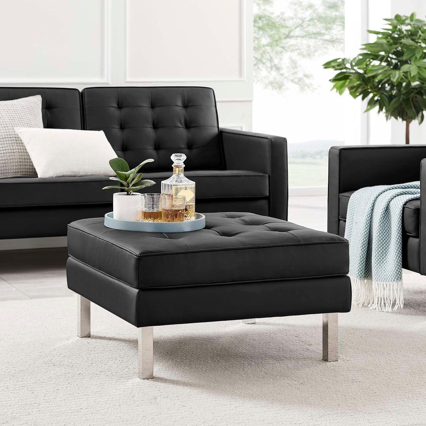 Modway Loft Tufted Vegan Leather Ottoman FredCo