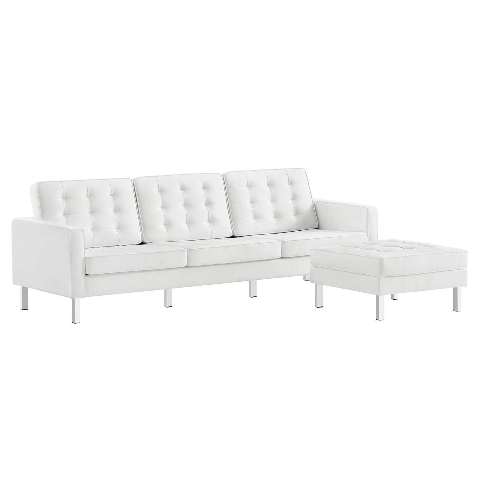 Modway Loft Tufted Vegan Leather Sofa and Ottoman Set FredCo