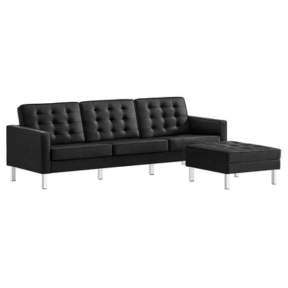 Modway Loft Tufted Vegan Leather Sofa and Ottoman Set FredCo
