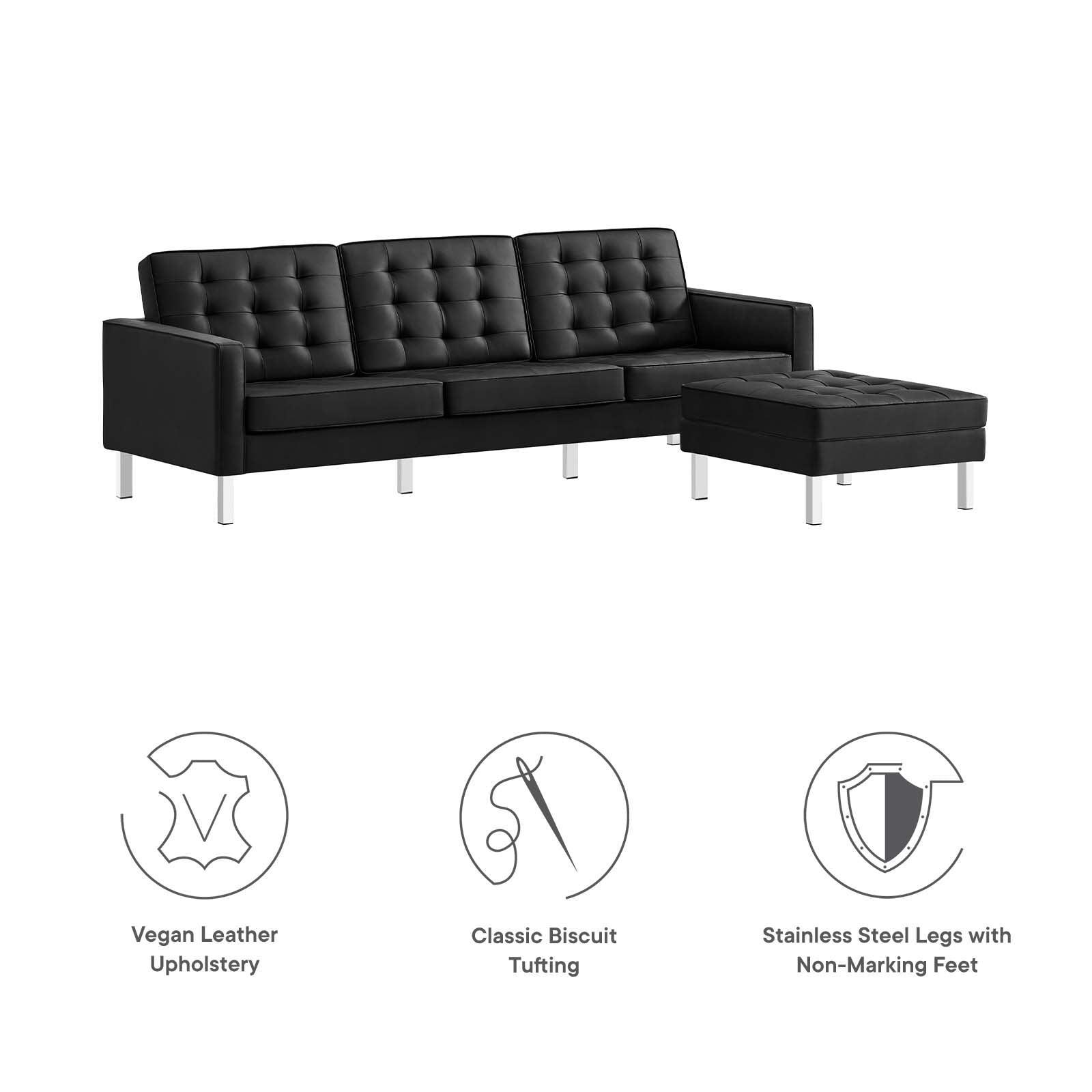 Modway Loft Tufted Vegan Leather Sofa and Ottoman Set FredCo