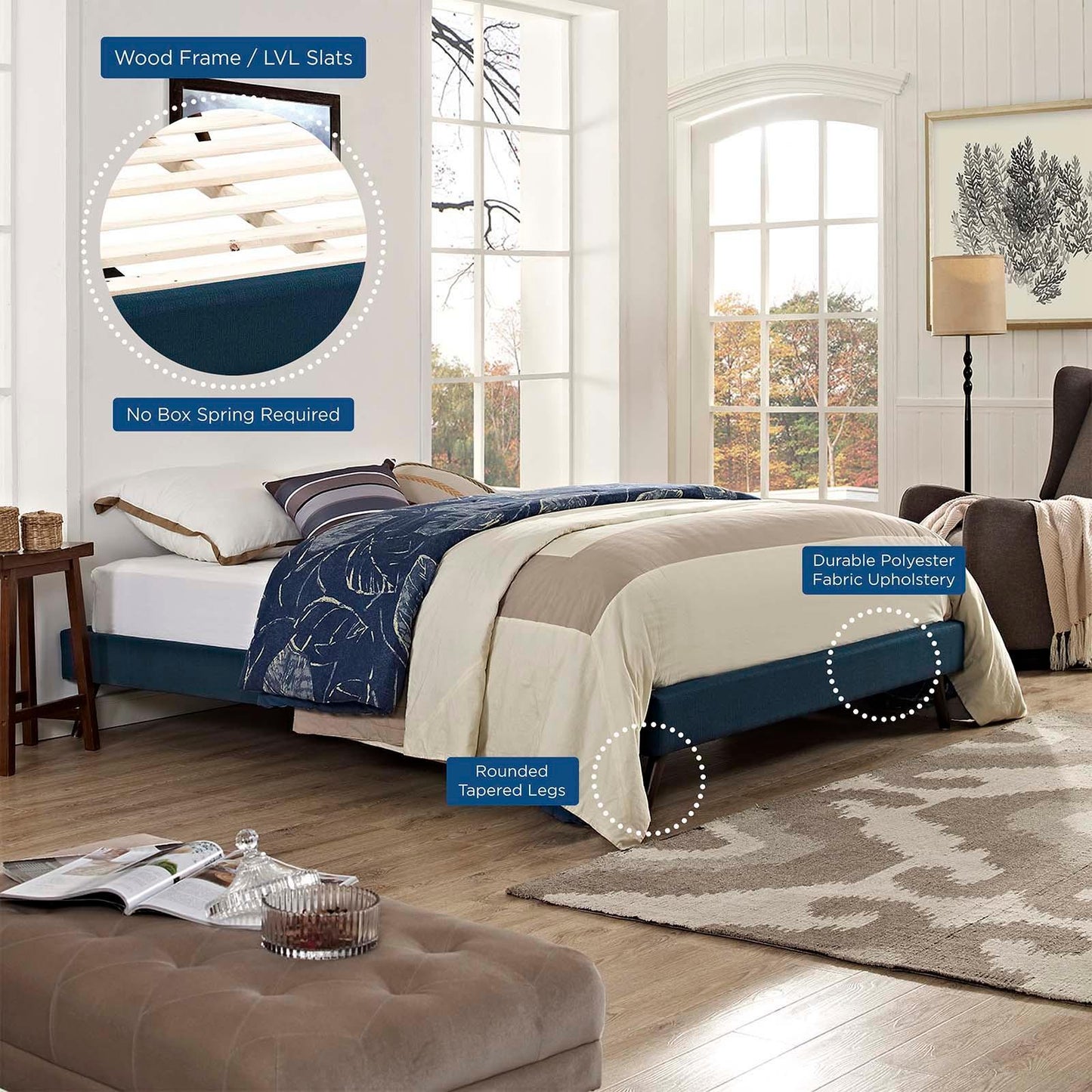Modway Loryn Queen Fabric Bed Frame with Round Splayed Legs FredCo