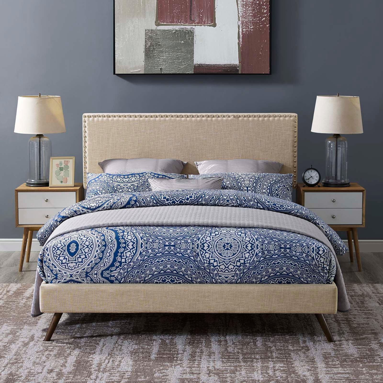 Modway Macie Queen Fabric Platform Bed with Round Splayed Legs FredCo