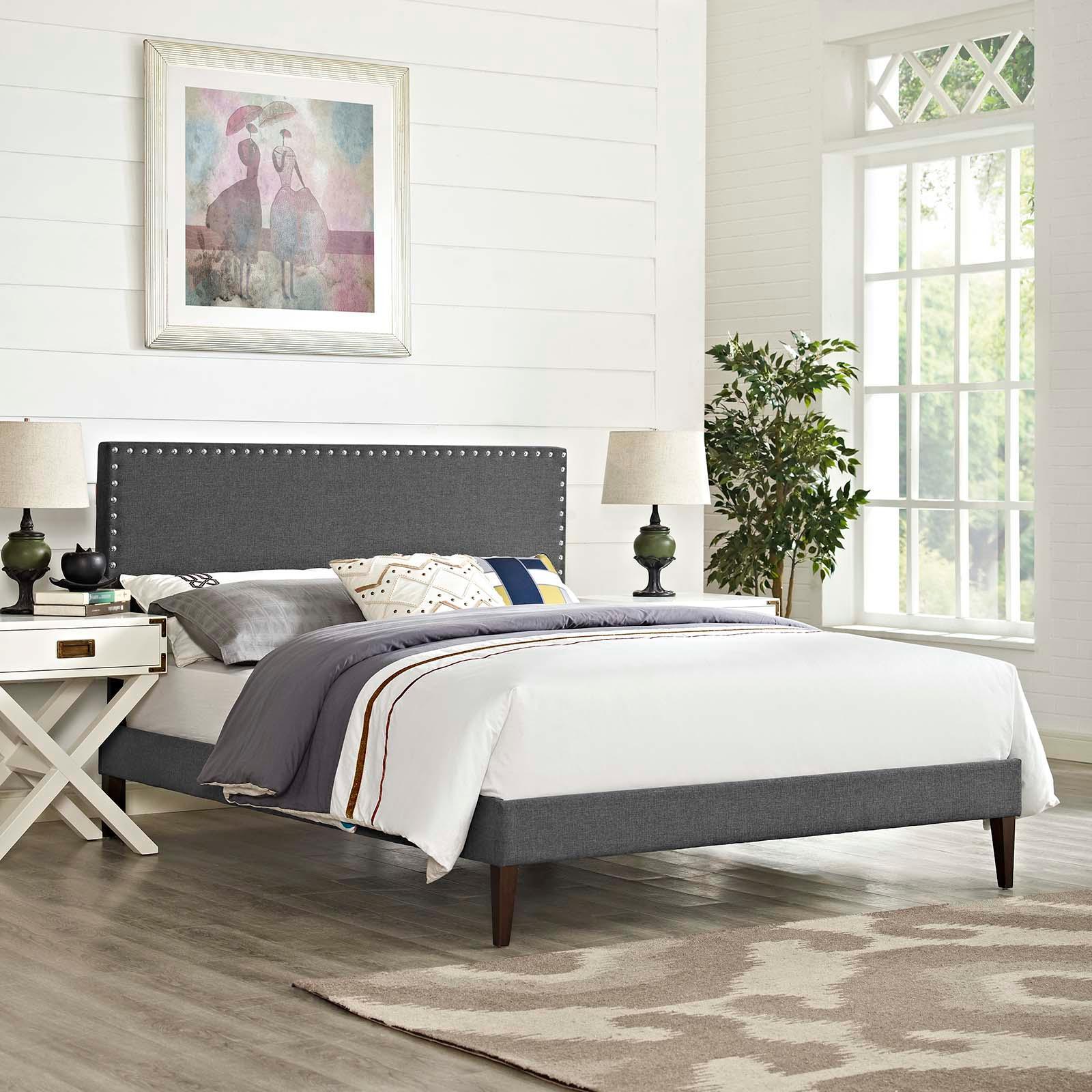 Modway Macie Queen Fabric Platform Bed with Squared Tapered Legs FredCo