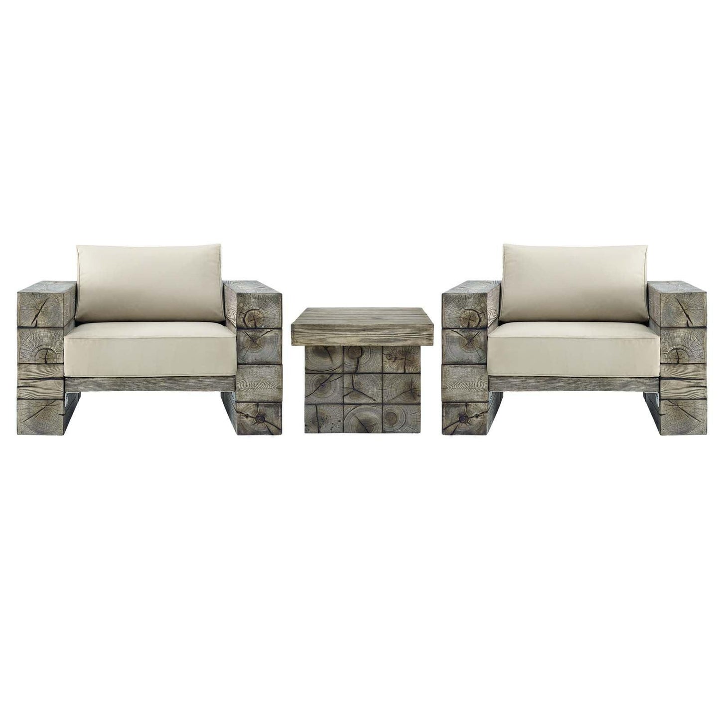 Modway Manteo Rustic Coastal Outdoor Patio Sunbrella® 3 Piece Set FredCo