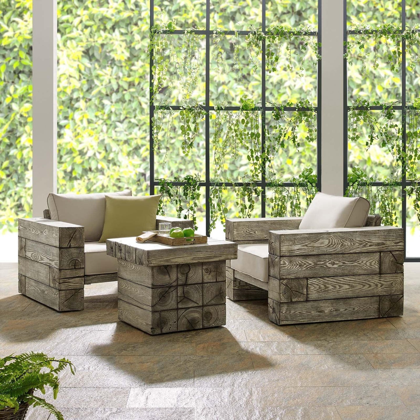 Modway Manteo Rustic Coastal Outdoor Patio Sunbrella® 3 Piece Set FredCo