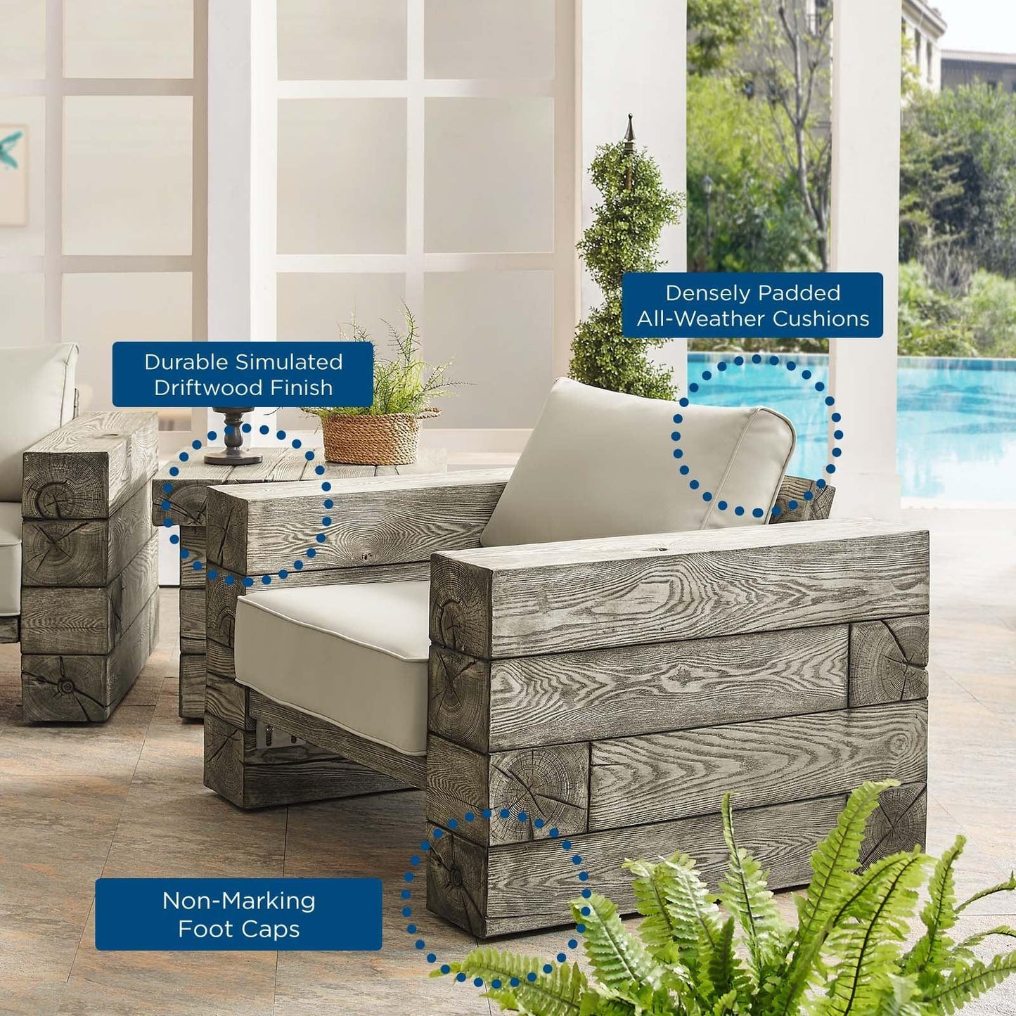 Modway Manteo Rustic Coastal Outdoor Patio Sunbrella® Lounge Armchair Set of 2 FredCo