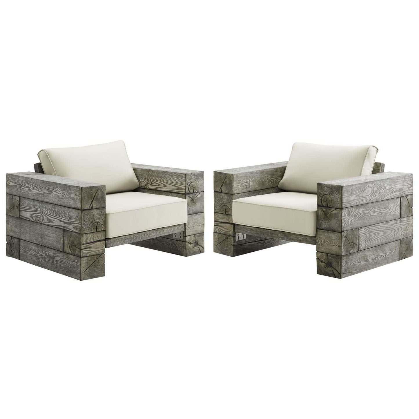Modway Manteo Rustic Coastal Outdoor Patio Sunbrella® Lounge Armchair Set of 2 FredCo
