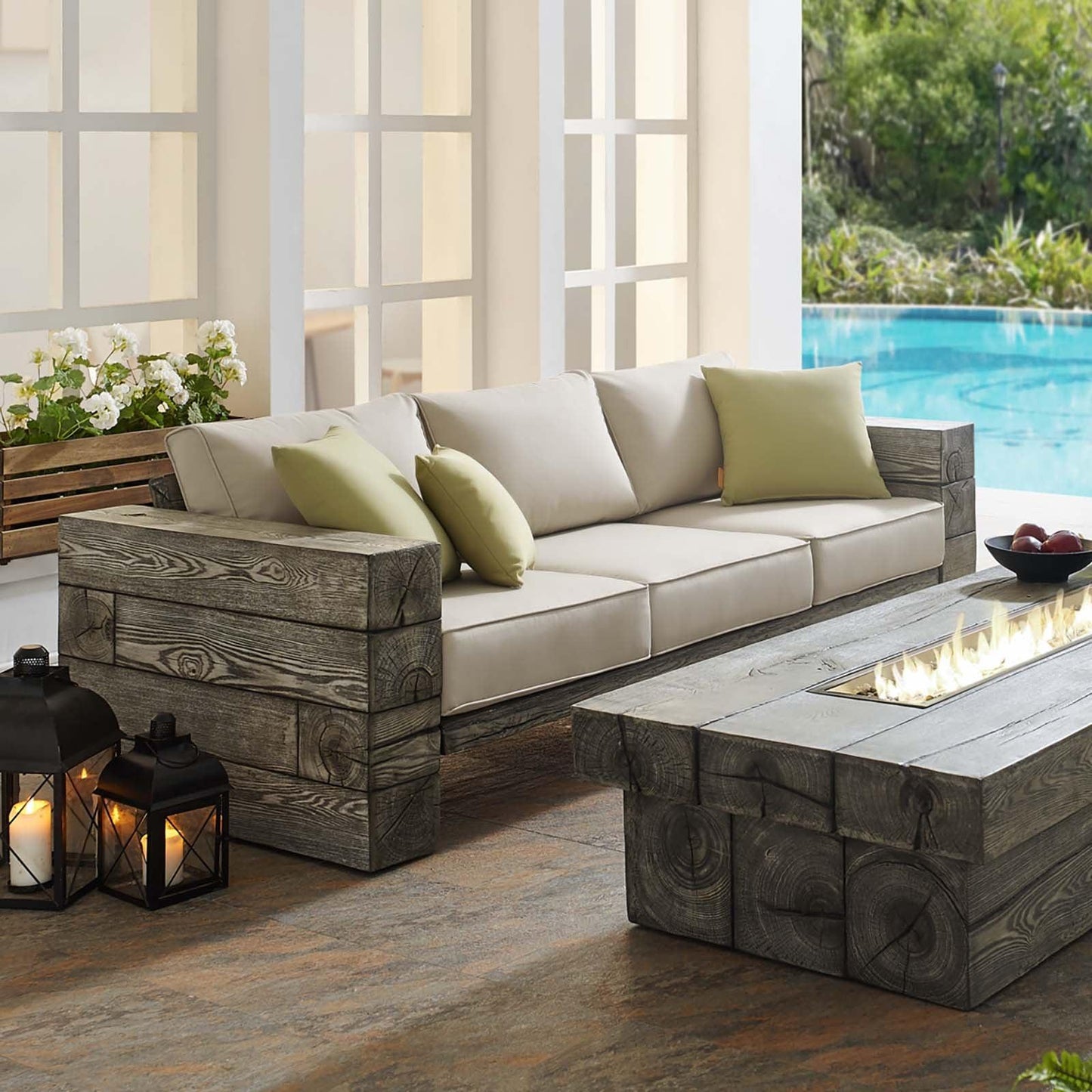 Modway Manteo Rustic Coastal Outdoor Patio Sunbrella® Sofa FredCo