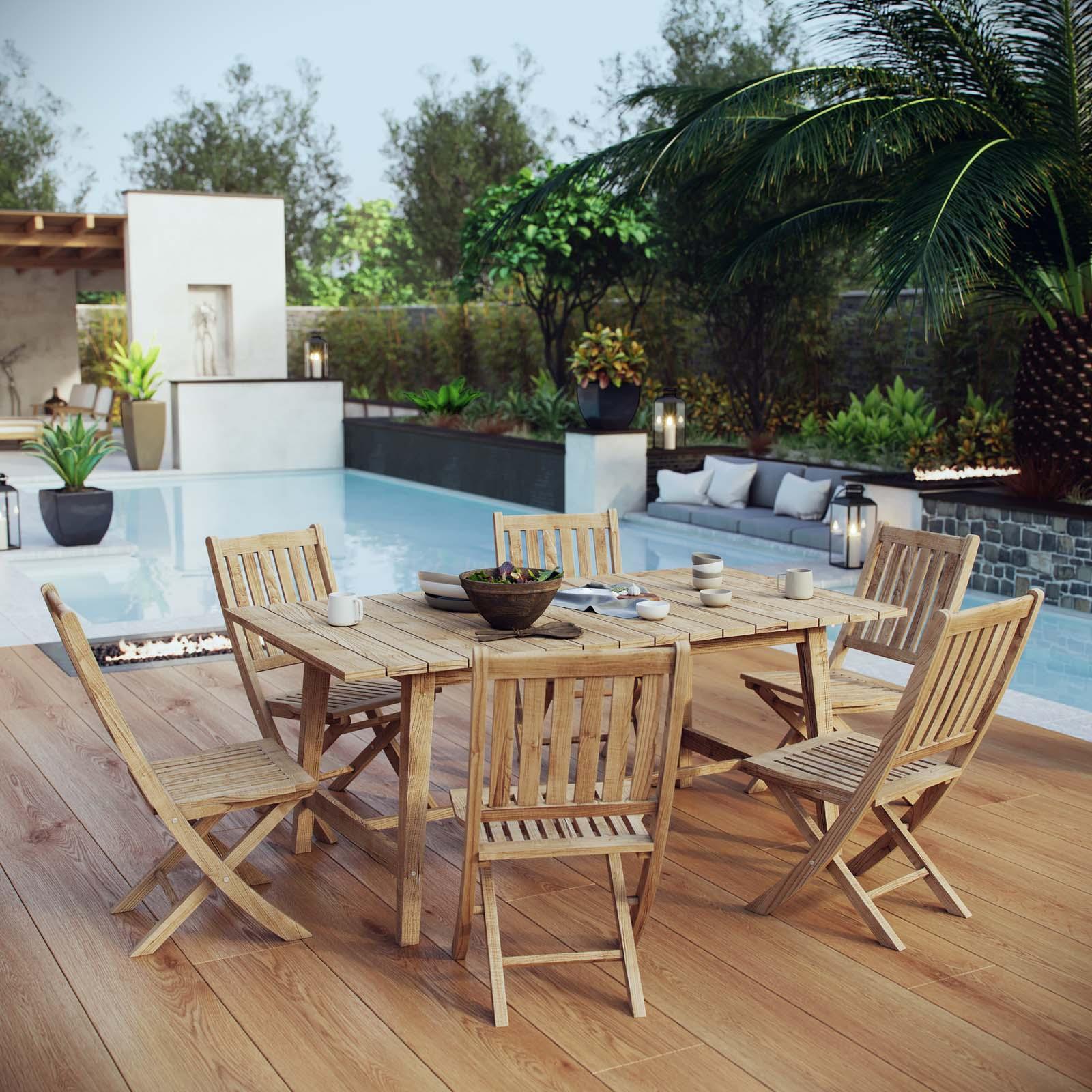 Modway Marina 7 Piece Outdoor Patio Teak Dining Set FredCo