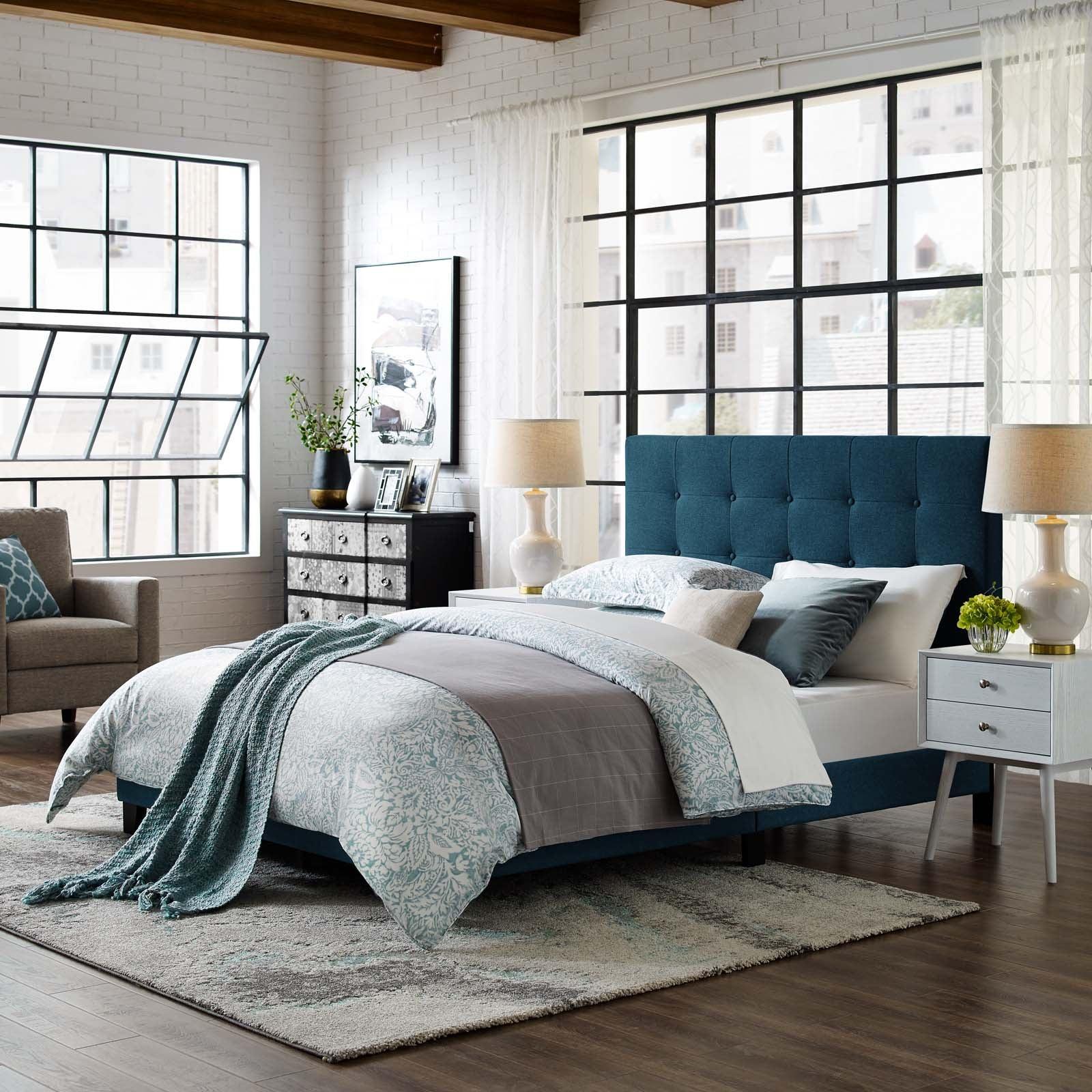 Modway Melanie Queen Tufted Button Upholstered Fabric Platform Bed FredCo
