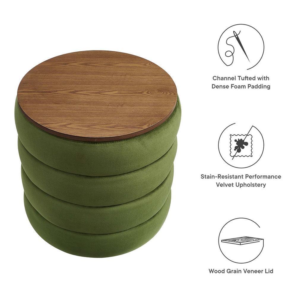 Modway Mezzo Round Performance Velvet Storage Ottoman FredCo