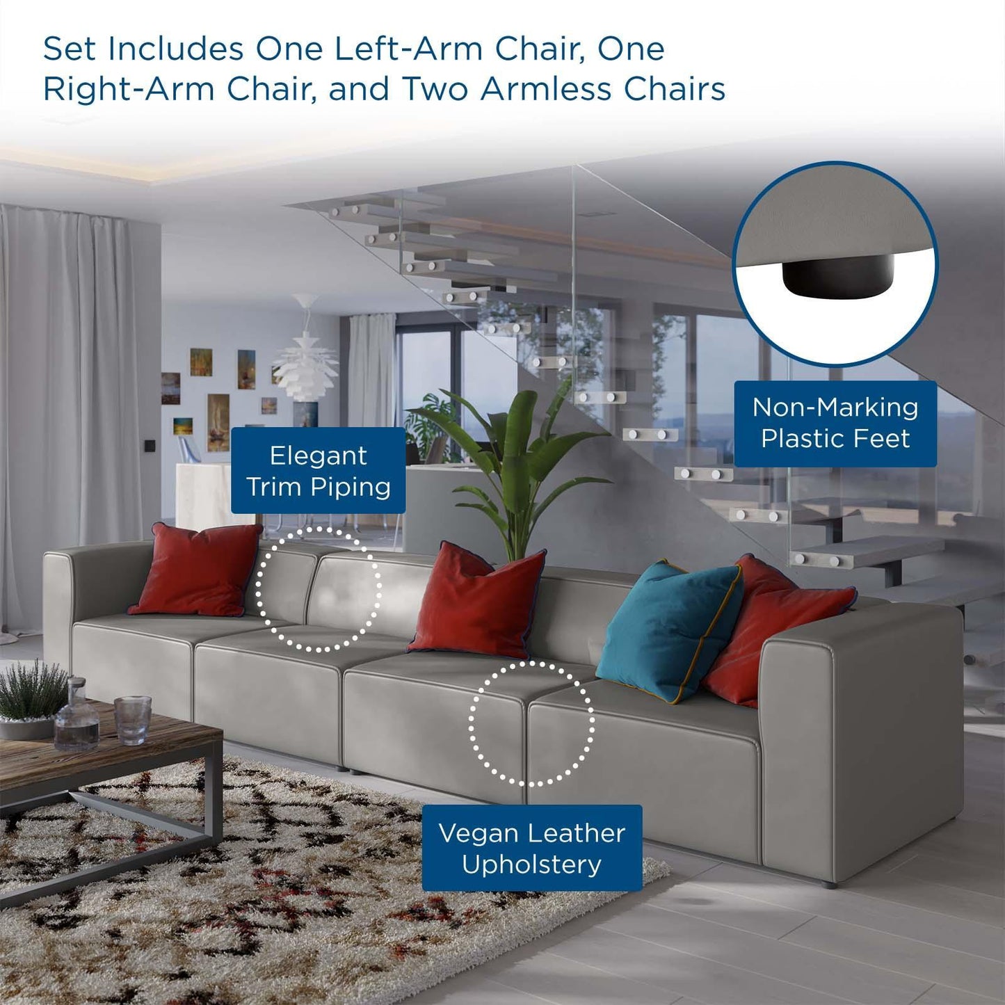 Modway Mingle Vegan Leather 4-Piece Sectional Sofa FredCo