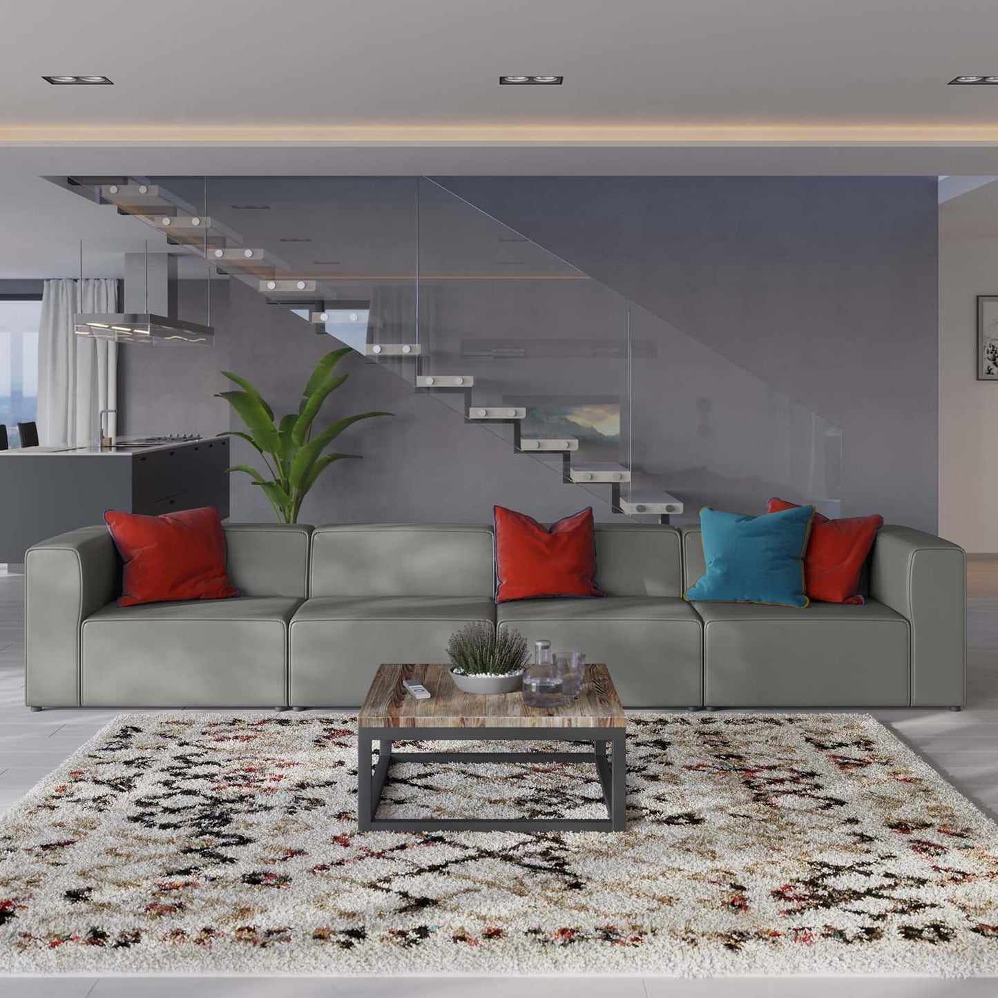 Modway Mingle Vegan Leather 4-Piece Sectional Sofa FredCo