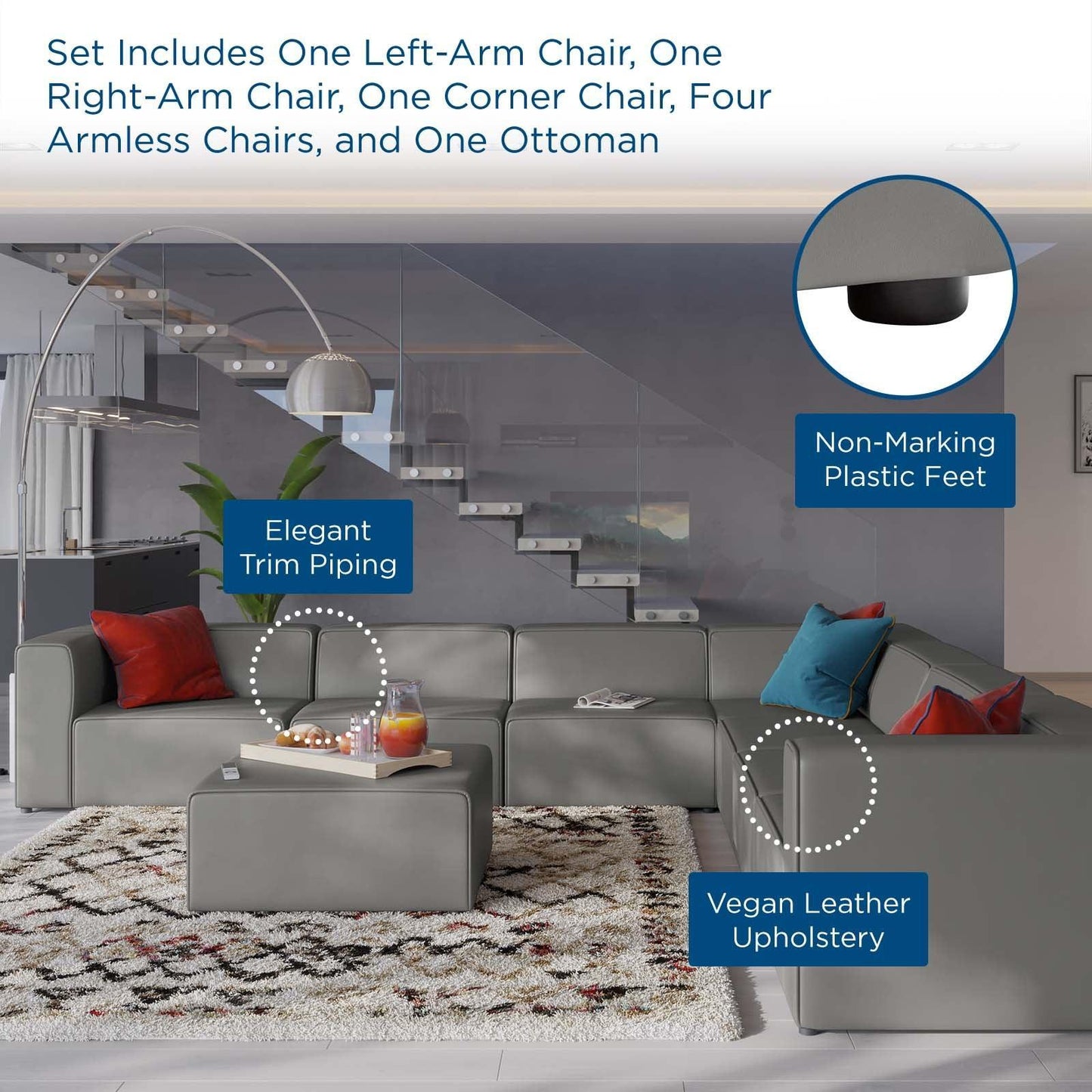 Modway Mingle Vegan Leather 8-Piece Sectional Sofa Set FredCo