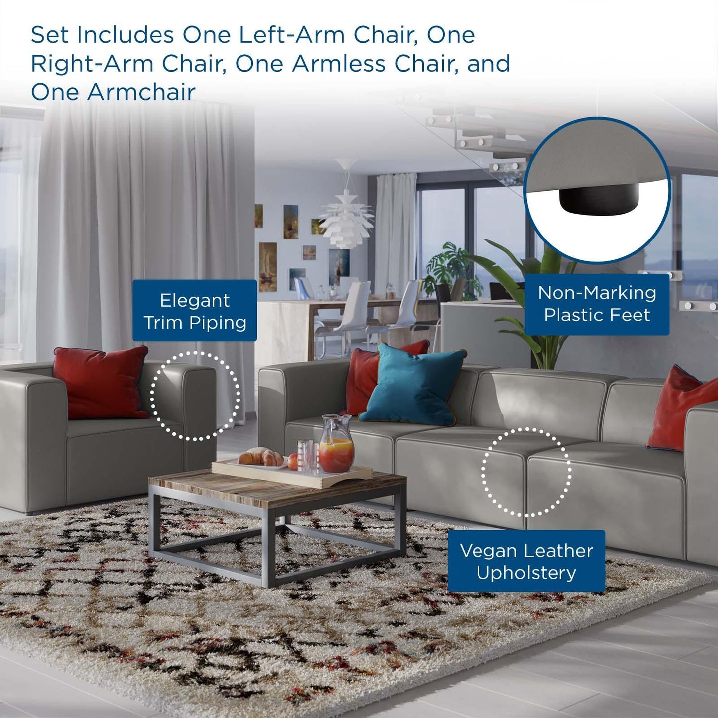 Modway Mingle Vegan Leather Sofa and Armchair Set FredCo