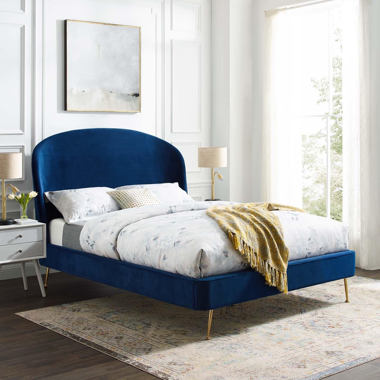 Modway Mira Upholstered Performance Velvet Queen Platform Bed FredCo