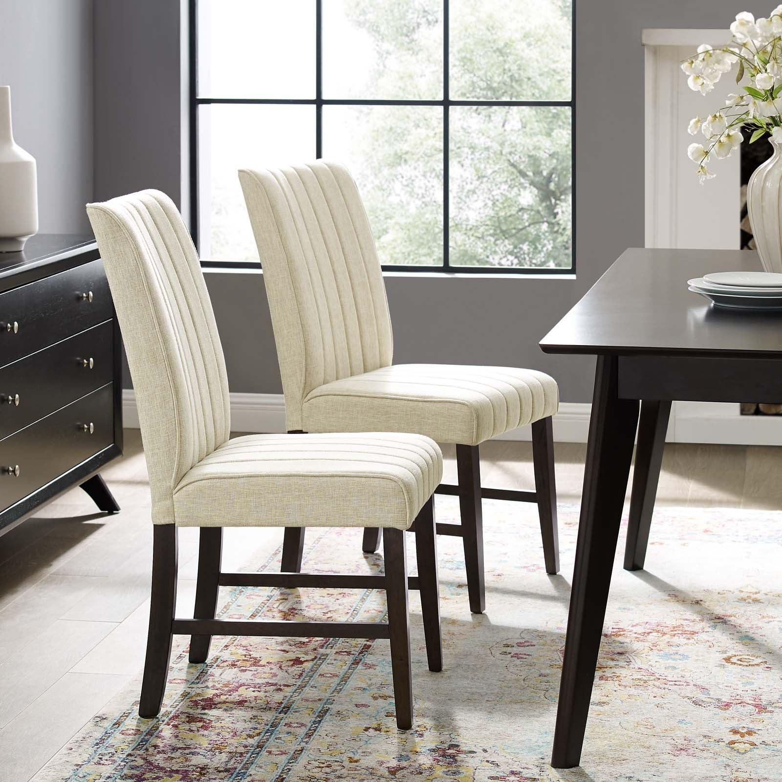 Modway Motivate Channel Tufted Upholstered Fabric Dining Chair Set of 2 FredCo