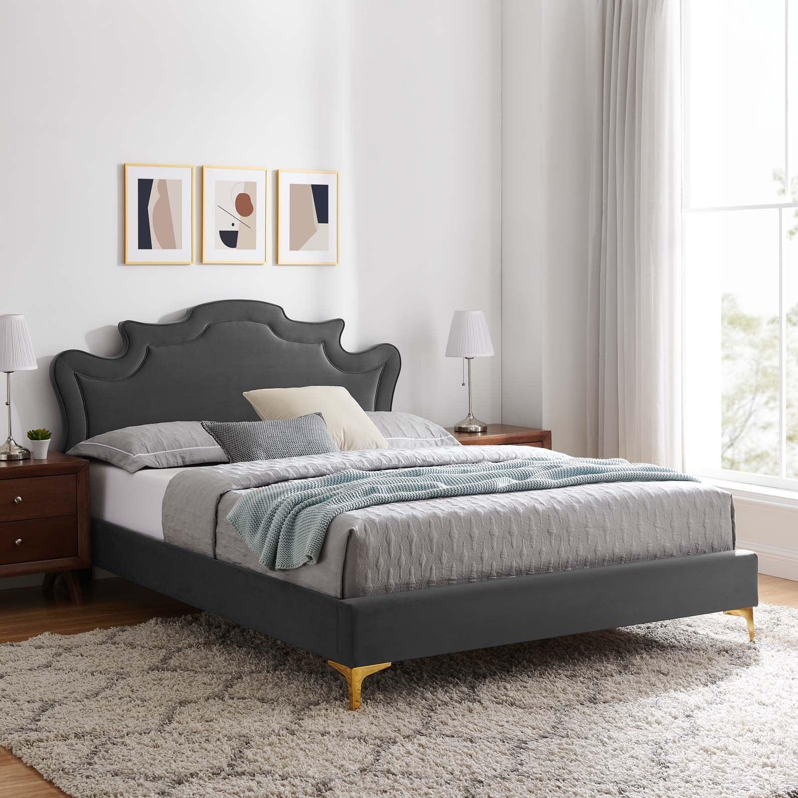 Modway Neena Performance Velvet Queen Bed FredCo
