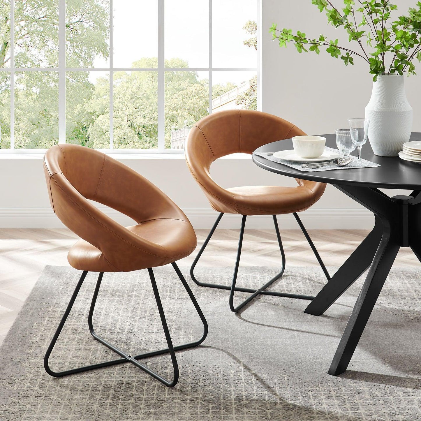 Modway Nouvelle Vegan Leather Dining Chair Set of 2 FredCo