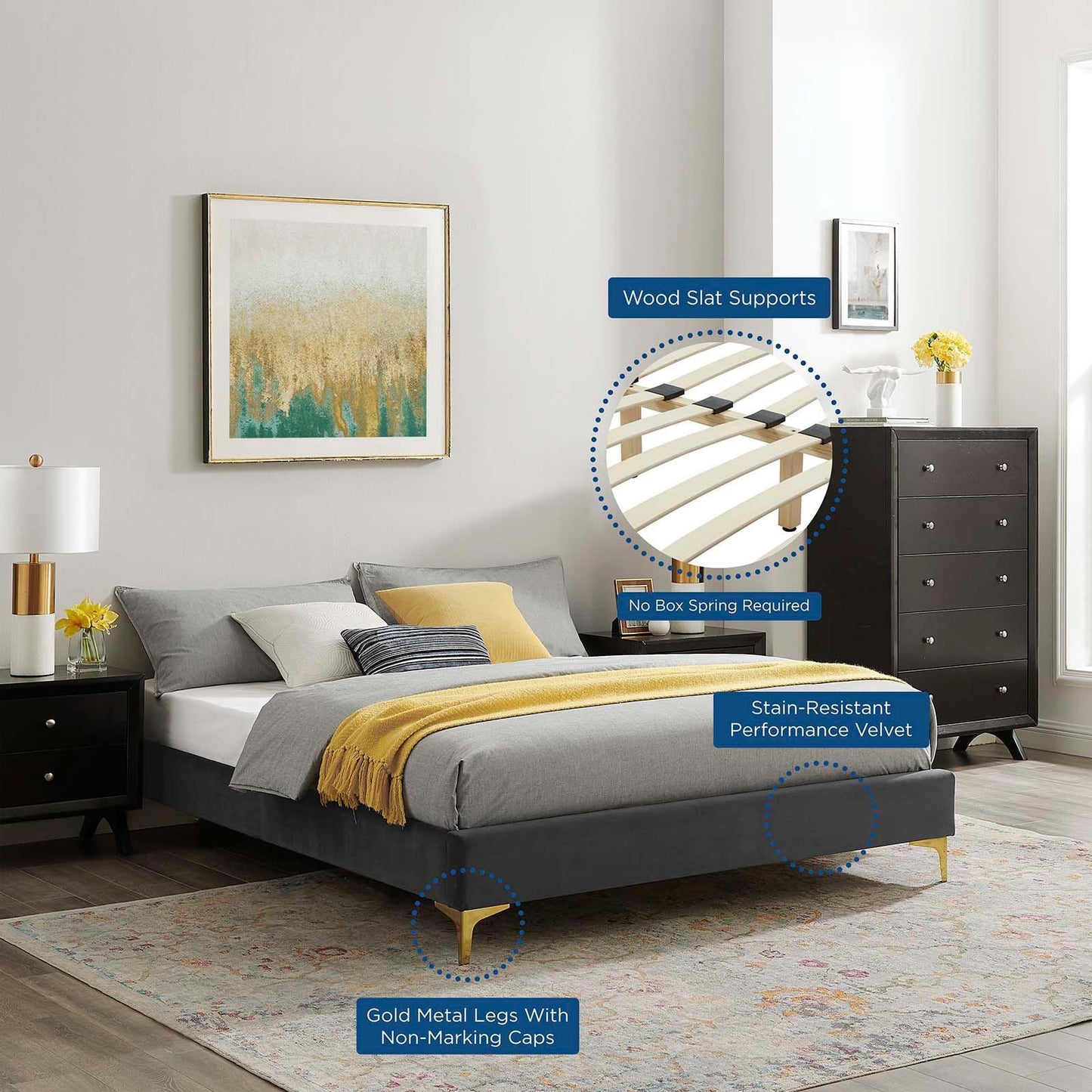 Modway Novi Performance Velvet Queen Bed FredCo
