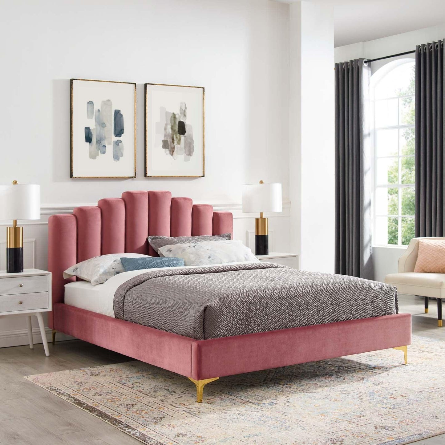 Modway Olivia Queen Performance Velvet Platform Bed FredCo