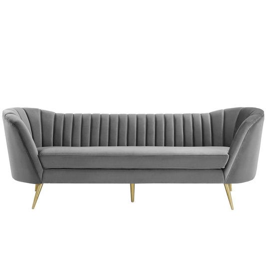 Modway Opportunity Vertical Channel Tufted Curved Performance Velvet Sofa FredCo