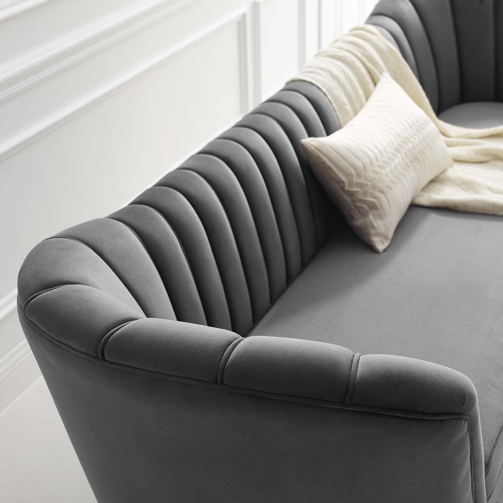 Modway Opportunity Vertical Channel Tufted Curved Performance Velvet Sofa FredCo
