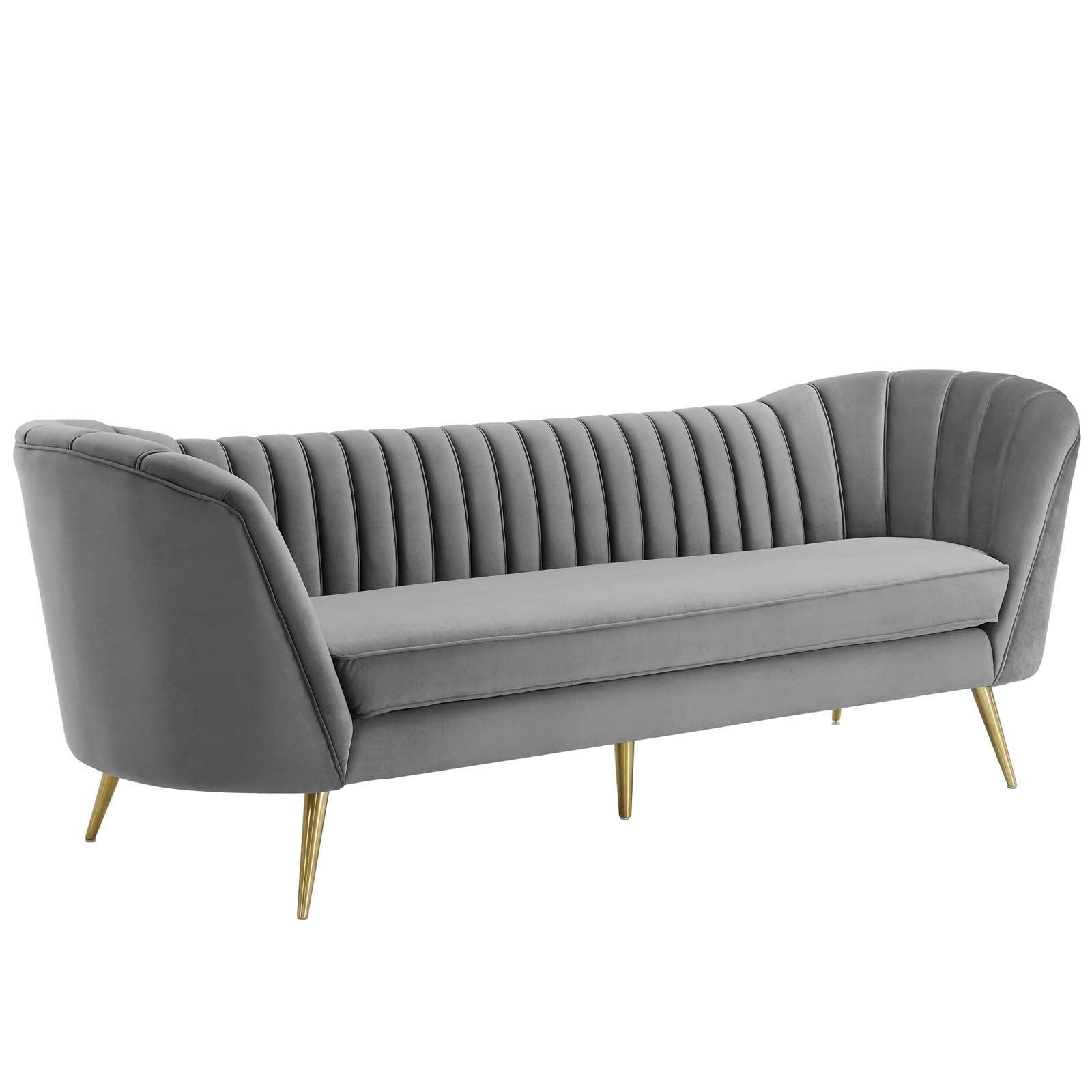 Modway Opportunity Vertical Channel Tufted Curved Performance Velvet Sofa FredCo