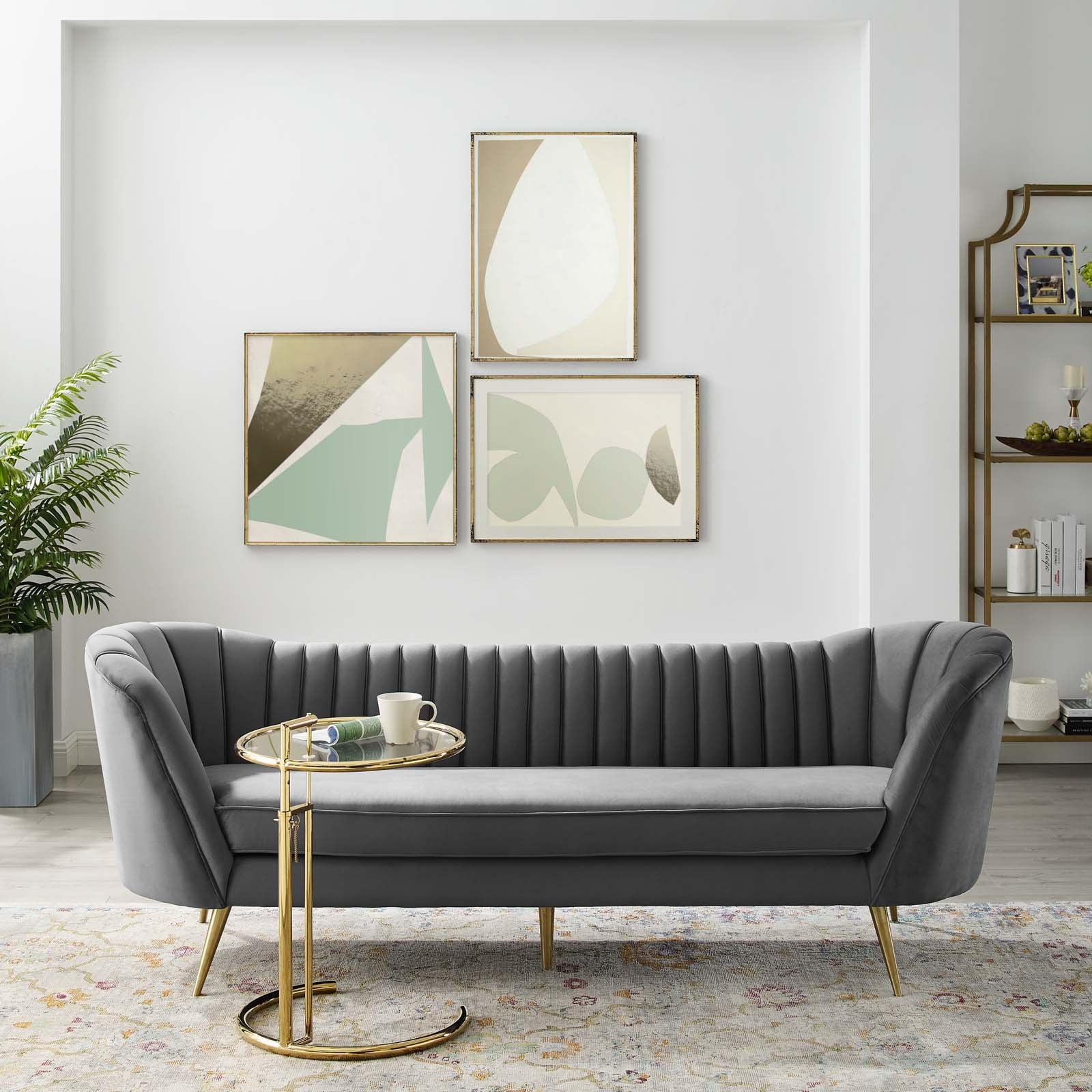 Modway Opportunity Vertical Channel Tufted Curved Performance Velvet Sofa FredCo