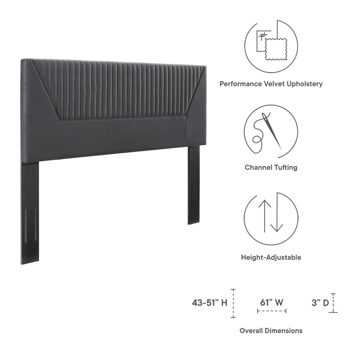 Modway Patience Channel Tufted Performance Velvet Twin Headboard FredCo