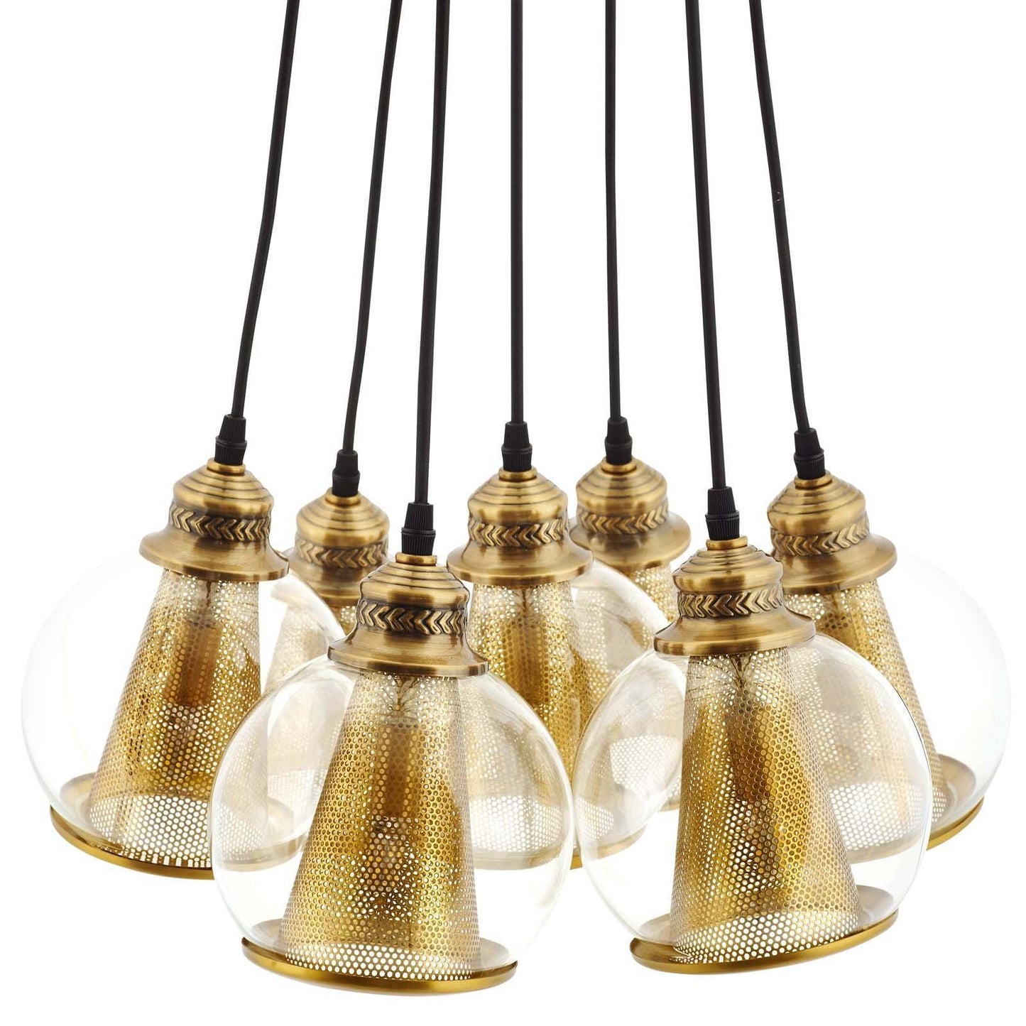 Modway Peak Brass Cone and Glass Globe Cluster Pendant Chandelier FredCo