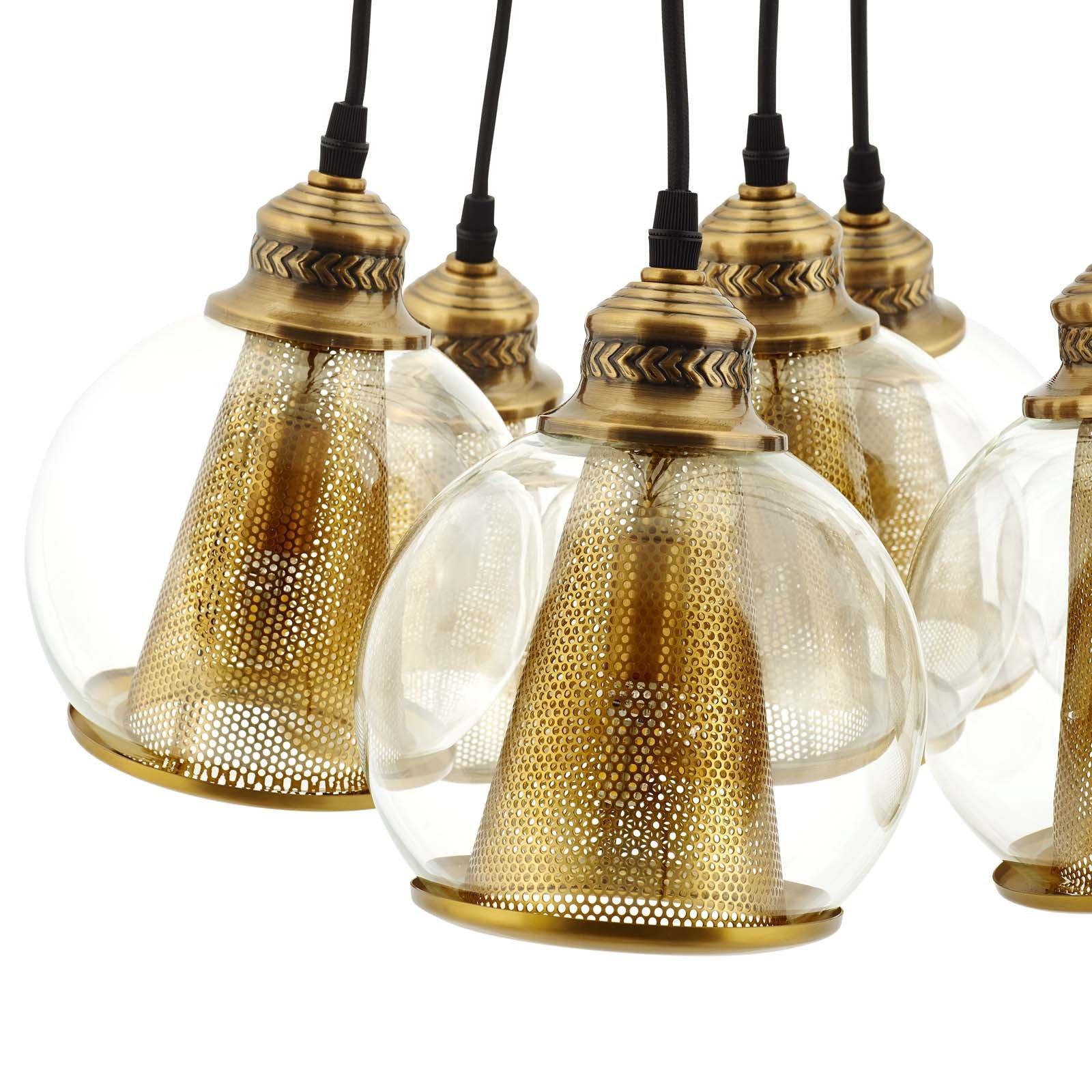 Modway Peak Brass Cone and Glass Globe Cluster Pendant Chandelier FredCo
